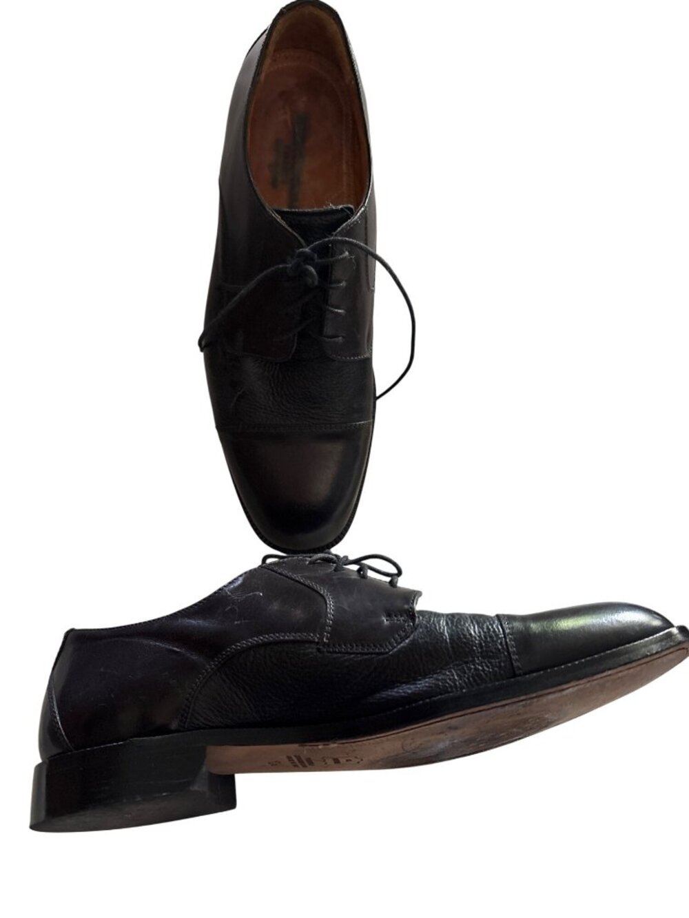 Mens Black Leather Oxford Dress Shoes Size 10.5 Made In Italy